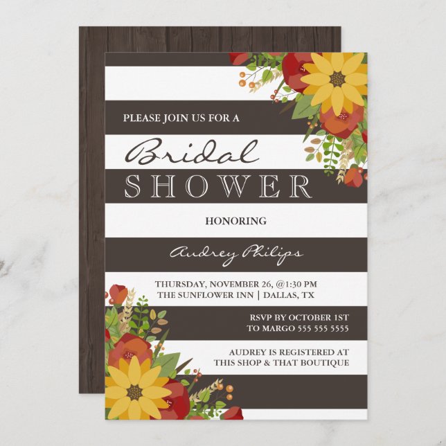 Sunflower Bouquet Rustic Bridal Shower Invitation (Front/Back)
