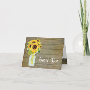 Sunflower Bouquet Rustic Country Mason Jar Flowers Thank You Card