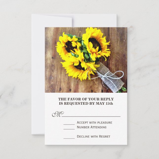 Sunflower Bouquet Rustic Country Wedding RSVP (Front)