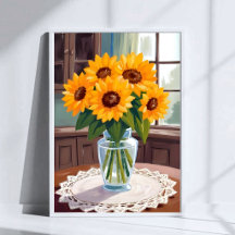 Sunflower Bouquet Watercolor Floral Yellow Painted