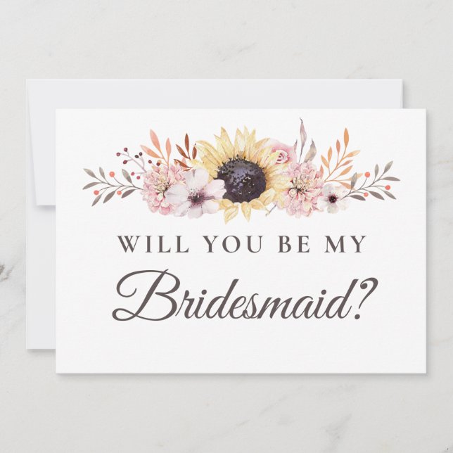 Sunflower Bouquet Will You Be My Bridesmaid Invitation (Front)