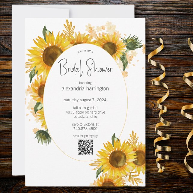 Sunflower Bouquets Bridal Shower with QR Code Invitation (Also available without QR code. )