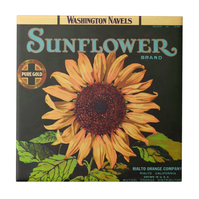 Sunflower Brand Orange Fruit Crate Label Ceramic Tile (Front)