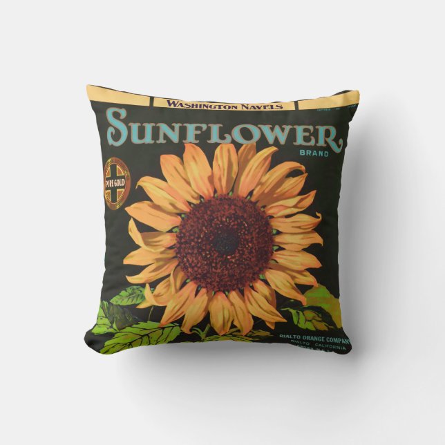 Sunflower Brand Orange Fruit Crate Label Cushion (Front)