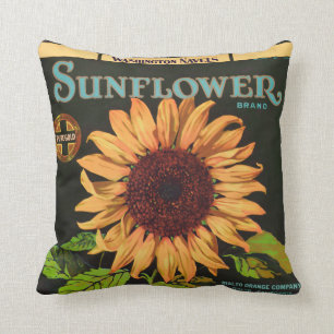 Sunflower Brand Orange Fruit Crate Label Cushion