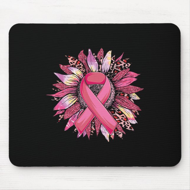 Sunflower Breast Cancer Awareness Leopard Sunflowe Mouse Pad (Front)