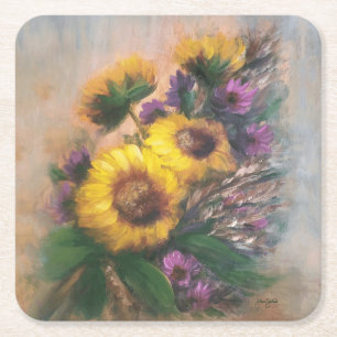 Sunflower Breeze by Jason Street Square Paper Coaster