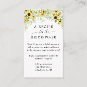 Sunflower Bridal Recipe Request Enclosure Card