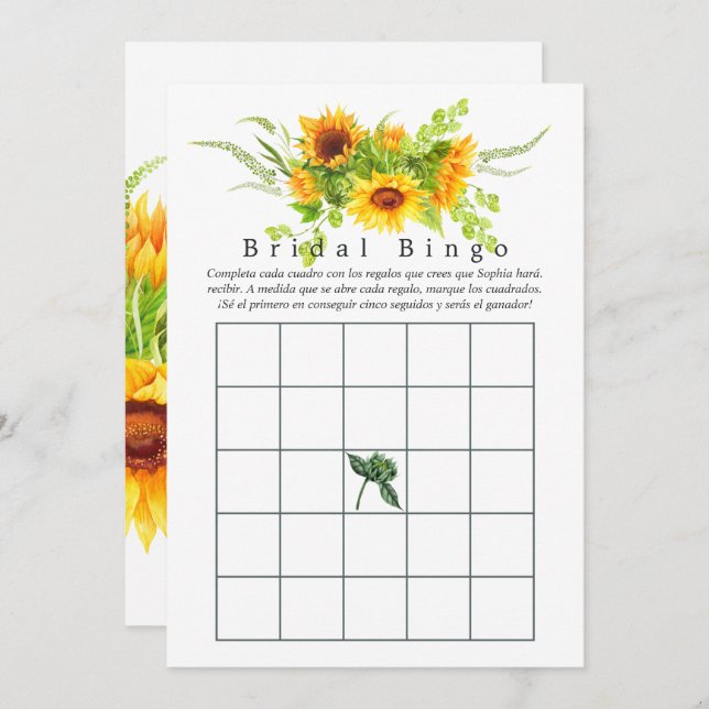 Sunflower Bridal Shower Bingo (Front/Back)