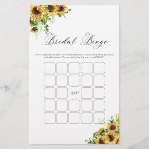 Sunflower Bridal Shower Bingo