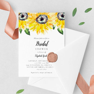 Sunflower Bridal Shower Elegant Script Watercolor Invitation