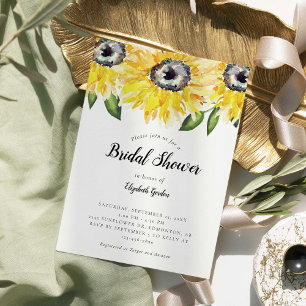 Sunflower Bridal Shower Elegant Script Watercolor  Invitation