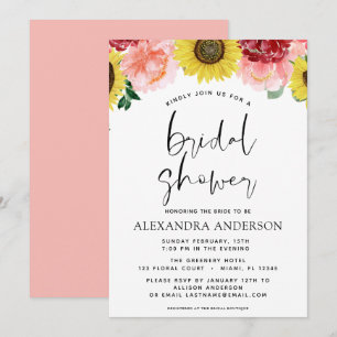 Sunflower Bridal Shower Floral Blush Pink Invitation