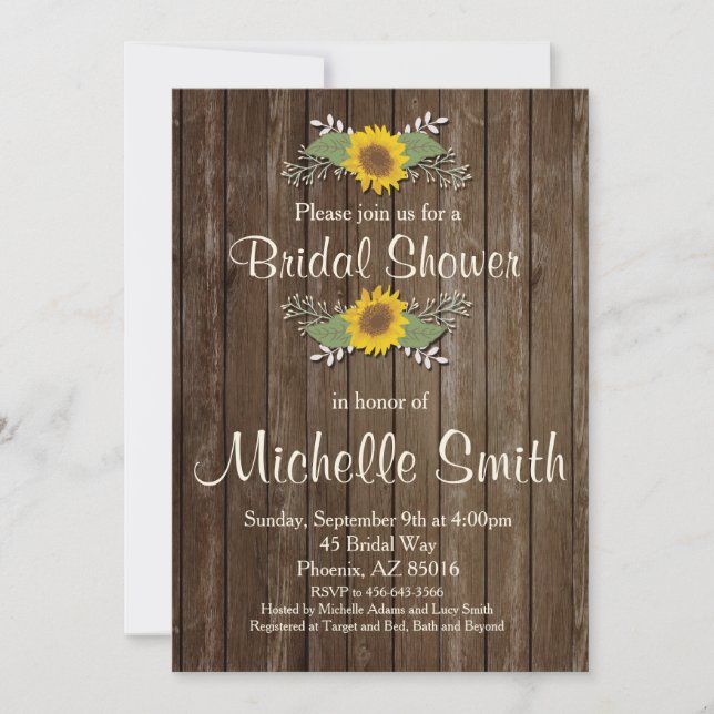 Sunflower Bridal Shower Invitation, Rustic, Floral Invitation (Front)