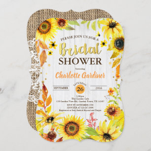 Sunflower bridal shower invitation rustic wood