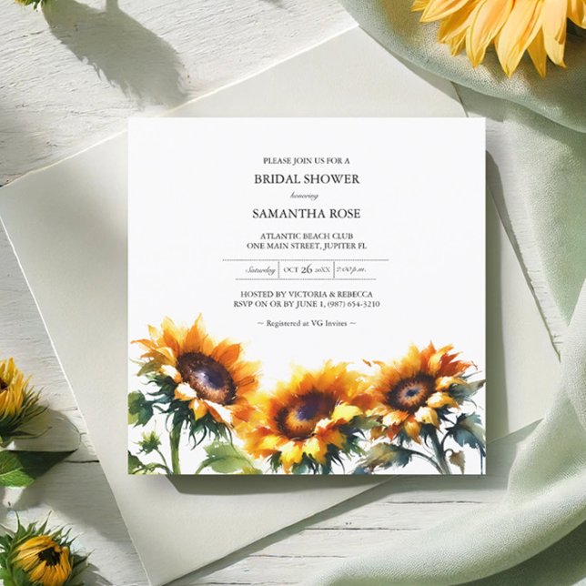 Sunflower Bridal Shower Invitations (Sunflower bridal shower invitations watercolor botanical art.)