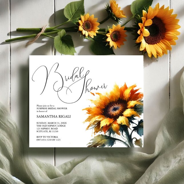 Sunflower Bridal Shower Invitations Affordable Flyer (Budget bridal shower invitations watercolor rustic sunflowers by VG Invites)