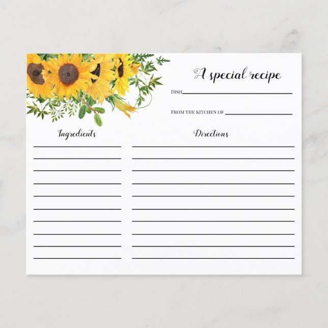 Sunflower Bridal Shower Recipe card (Front)