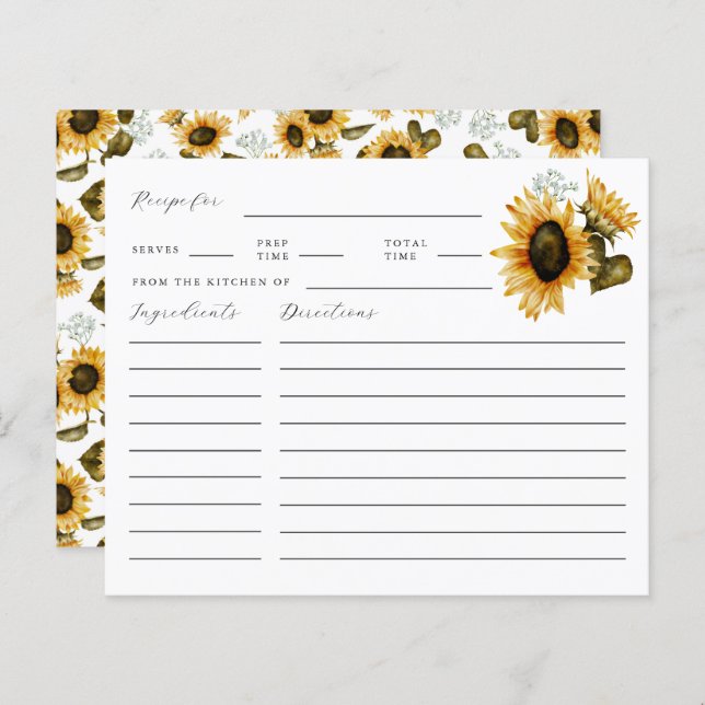 Sunflower Bridal Shower Recipe Card (Front/Back)