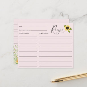 Sunflower Bridal Shower Recipe card