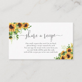 Sunflower Bridal Shower Share A Recipe Enclosure Card