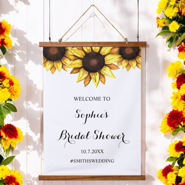 Sunflower Bridal Shower Welcome Floral Sign Hanging Tapestry (Creator Uploaded)
