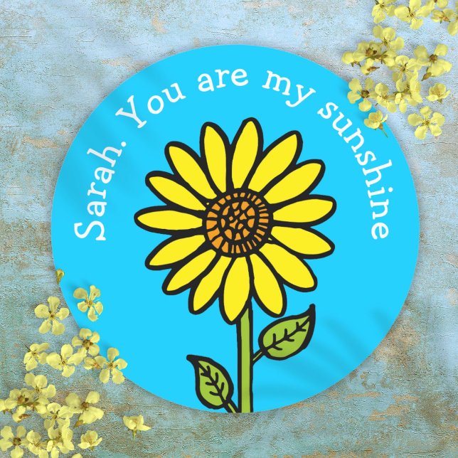 Sunflower Bright Colourful Fun Personalised Classic Round Sticker (Sunflower Bright Colourful Fun Personalized Classic Round Sticker)