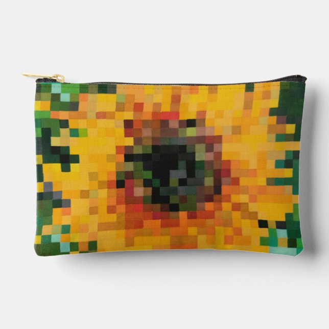 Sunflower Bright Floral Pixel Art Accessory Pouch (Front)