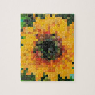 Sunflower Bright Floral Pixel Art Jigsaw Puzzle