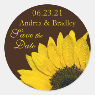 Sunflower Brown Personalised Wedding Stickers