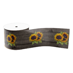 Sunflower Brown Wood Grain Style Ribbon Grosgrain Ribbon