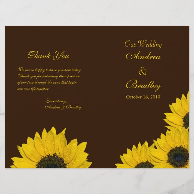 Sunflower Brown Yellow Wedding Program (Front)