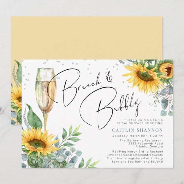 Sunflower Brunch and Bubbly Bridal Shower Invitation (Front/Back)