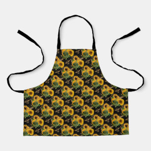 Sunflower Bumble Bee Black Background Apron