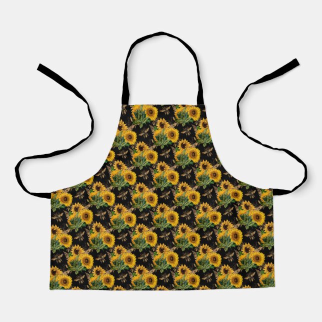 Sunflower Bumble Bee Black Background  Apron (Front)