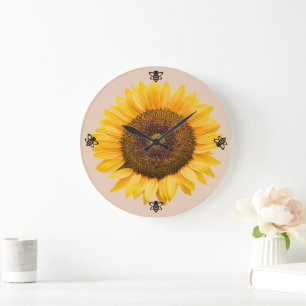 Sunflower Bumble Bee Peachy Wall Clock