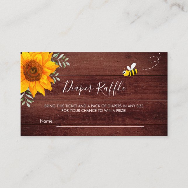 Sunflower bumble bee rustic diaper raffle ticket enclosure card (Front)