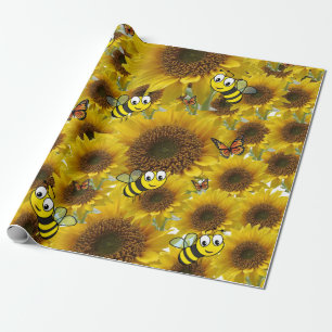 Sunflower Bumblebee Butterfly Matte Wrapping Paper
