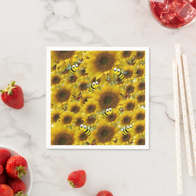 Sunflower Bumblebee Butterfly Paper Napkins (Insitu)