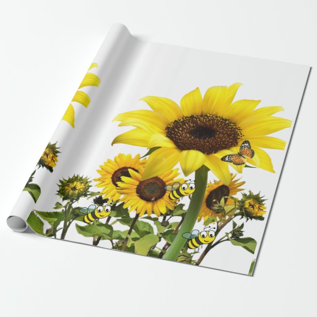 Sunflower Bumblebee ButtterflyMatte Wrapping Paper (Unrolled)