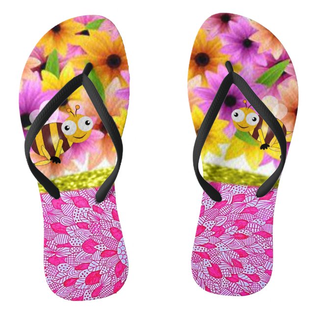 Sunflower Bumblebee Flip Flops (Footbed)