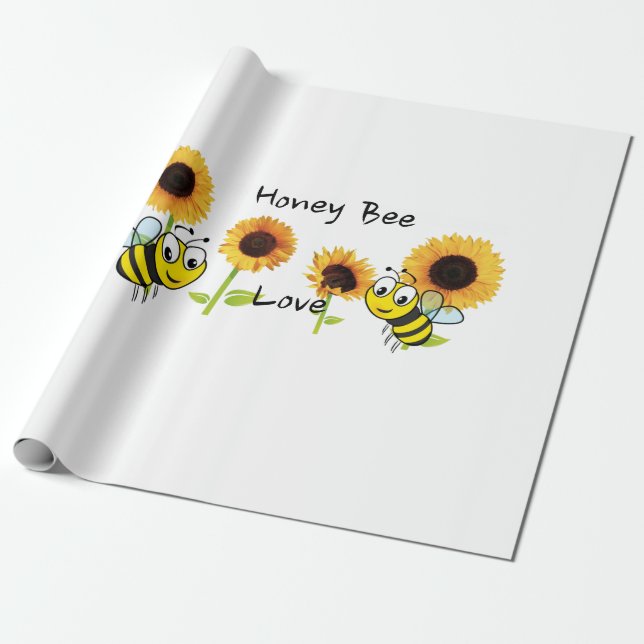 Sunflower Bumblebee Matte Wrapping Paper (Unrolled)