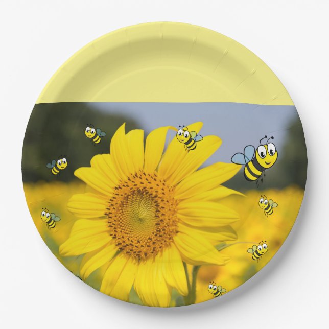 Sunflower Bumblebee Paper Plates (Front)