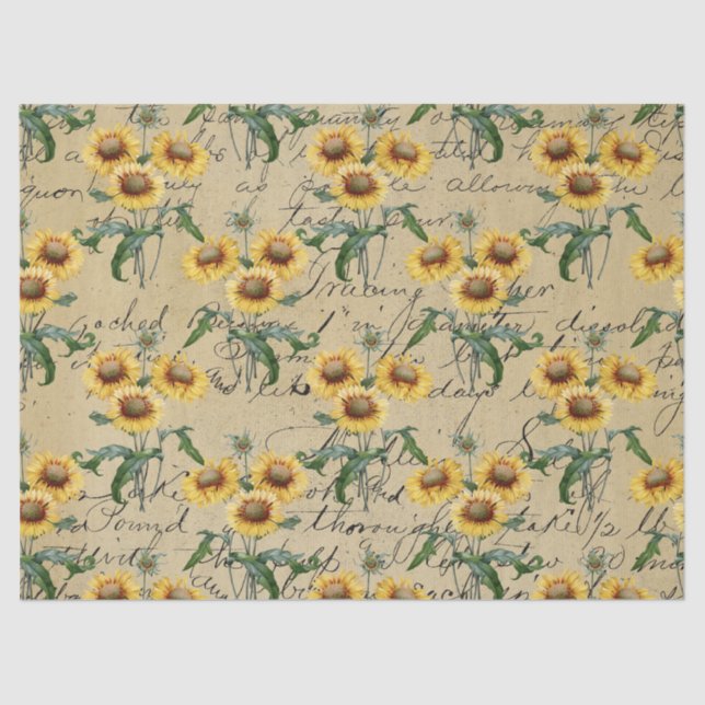 Sunflower Bunches and Cursive Decoupage Tissue Paper (Front)