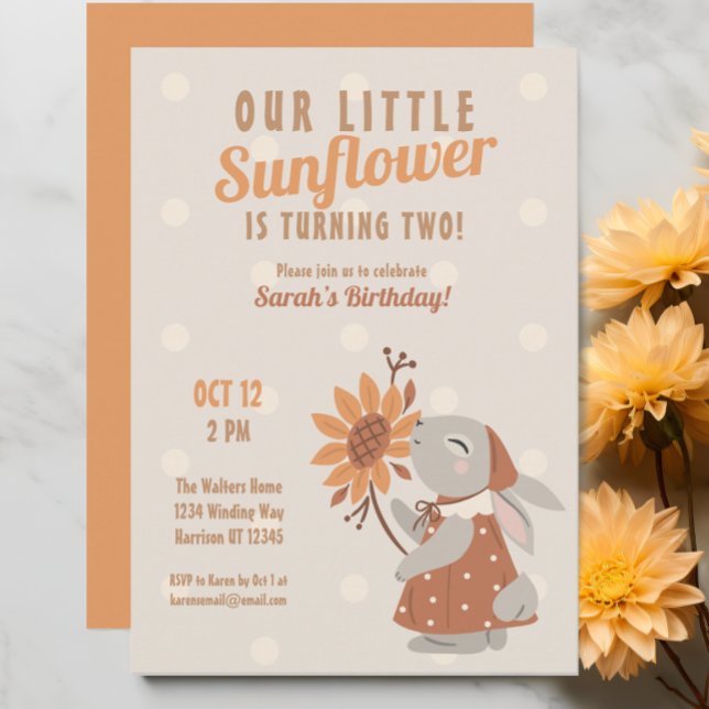 Sunflower Bunny Rabbit Birthday Invitation (Creator Uploaded)