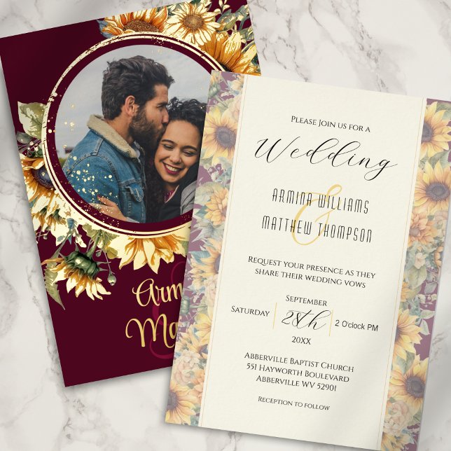 Sunflower Burgundy and Gold Custom Photo Wedding (Creator Uploaded)