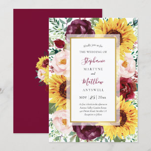 Sunflower Burgundy Fall Gold Floral Wedding Invitation
