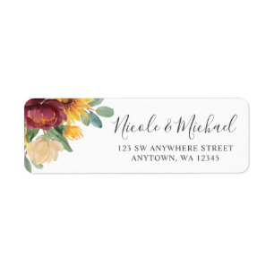 Sunflower Burgundy Floral Return Address Label
