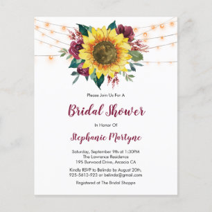 Sunflower Burgundy Lights Budget Bridal Shower