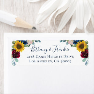 Sunflower Burgundy Red Floral Return Address Label